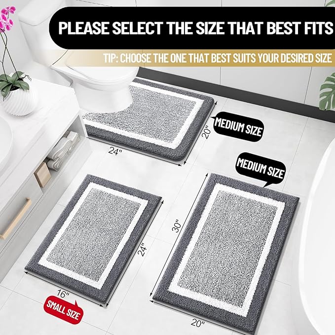 OLANLY Bathroom Rugs 30x20, Extra Soft and Absorbent Microfiber Bath Mat, Non-Slip, Machine Washable, Quick Dry Shaggy Bath Carpet, Suitable for Bathroom Floor, Tub, Shower (Medium, Dark Grey)