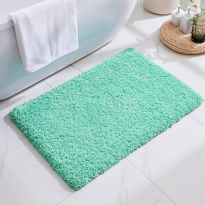 Bathroom Rug 24x36 Non Slip Fluffy Bath Mat for Bathroom Floor Washable Plush Luxury Bath Rug for Tub Soft Absorbent Shower Mat, Spa Blue
