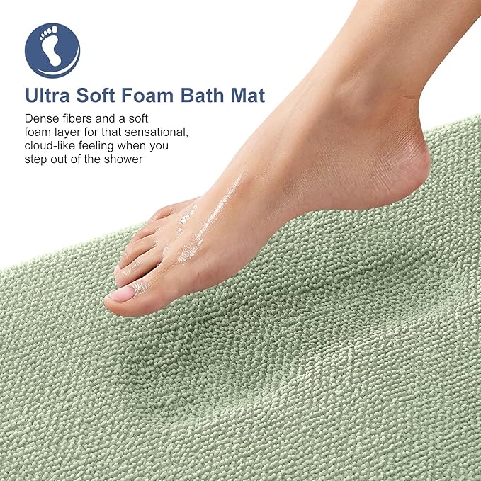 OLANLY Thick Memory Foam Bath Mat Rug 59x24, Extra Soft Absorbent Bathroom Rug, Quick Dry Bath Mats, Non-Slip, Machine Washable Carpet for Bathroom, Tub and Shower, Home Decor Accessories, Sage Green