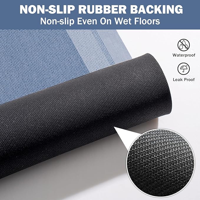 Non Slip Bath Mat, Rubber Backing Ultra Thin Bathroom Rugs Fit Under Door Quick Dry Super Absorbent Washable Bath Rug Shower Mat for Bathroom Floor Bathtub Shower Sink, Easy Care Blue 20"x 32"