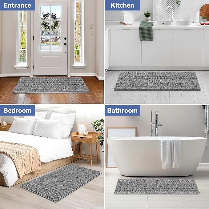 Bcoimo 48"×24" Chenille Bath Mat – Non-Slip with Backing Bath Rug Ultra-Absorbent and Machine Washable Bathroom Mat Quick-Dry Design. Ideal for Bathroom and Tub Areas