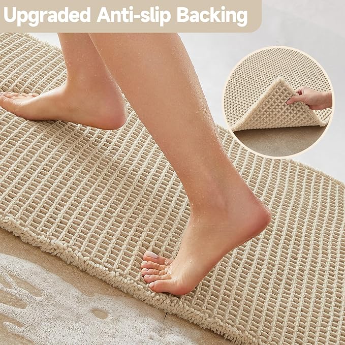 Pale Beige Bathroom Rug, Waffle Bath Mat Non Slip Washable Super Absorbent Quick Dry Boho Farmhouse Bathroom Decor, 30''x20'' / 1'8" x 2'6" Pale Beige