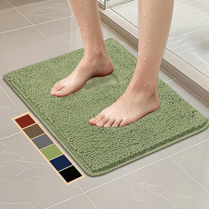 Bcoimo 24"×17" Absorbent Bath Mat, Non-Slip with Backing Chenille Bath Rug and Machine Washable Bathroom Mat Quick-Dry Design. Ideal for Bathroom and Tub Areas