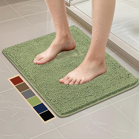 Bcoimo 24"×17" Absorbent Bath Mat, Non-Slip with Backing Chenille Bath Rug and Machine Washable Bathroom Mat Quick-Dry Design. Ideal for Bathroom and Tub Areas