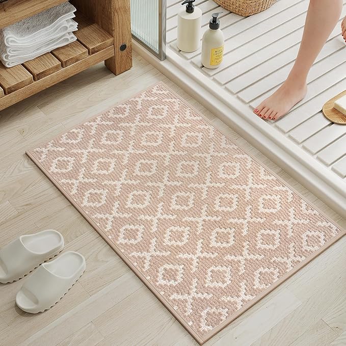 Bathroom Rugs Non Slip, Super Absorbent Quick Dry Bath Mat, Rubber Backing Ultra Thin Bathroom Mats Fit Under Door Bathroom Floor Bathtub Shower