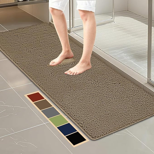Bcoimo 70"×24" Absorbent Bath Mat, Non-Slip with Backing Chenille Bath Rug and Machine Washable Bathroom Mat Quick-Dry Design. Ideal for Bathroom and Tub Areas