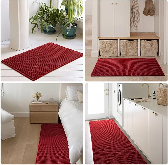 Waffle Bath Mat, Boho Bathroom Rugs Non Slip Washable Super Absorbent Quick Dry Bath Mat Farmhouse Bathroom Decor, 30"x20" Burgundy