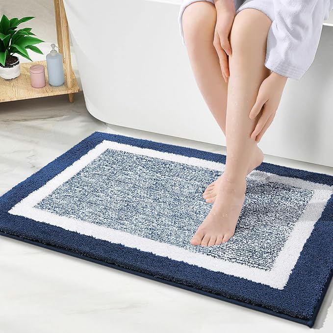 OLANLY Bathroom Rugs 30x20, Extra Soft and Absorbent Microfiber Bath Mat, Non-Slip, Machine Washable, Quick Dry Shaggy Bath Carpet, Suitable for Bathroom Floor, Tub, Shower (Medium, Navy)
