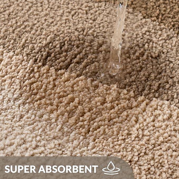 Exclusivo Mezcla Bathroom Rugs Mat 17x24, Extra Soft Non Slip Absorbent Water Microfiber Bath Rugs, Machine Washable Quick Dry Bath Mats for Bathroom Floor, Shower, Home Decor, Waved Camel