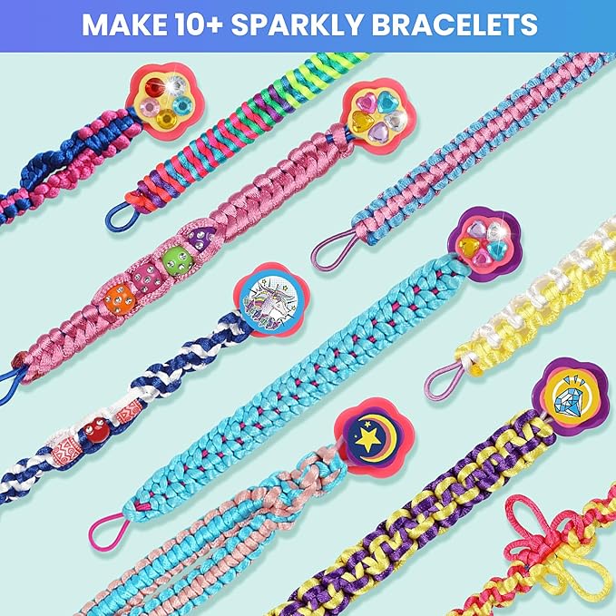 DDAI Friendship Bracelet Making Kits Crafts - Arts & Crafts for Kids Ages 8–12 - Birthday Gifts for 7 9 10 11 12 Years Old Girls Toys, String Bracelet Maker Loom Box for Kids, DIY Gem Stickers