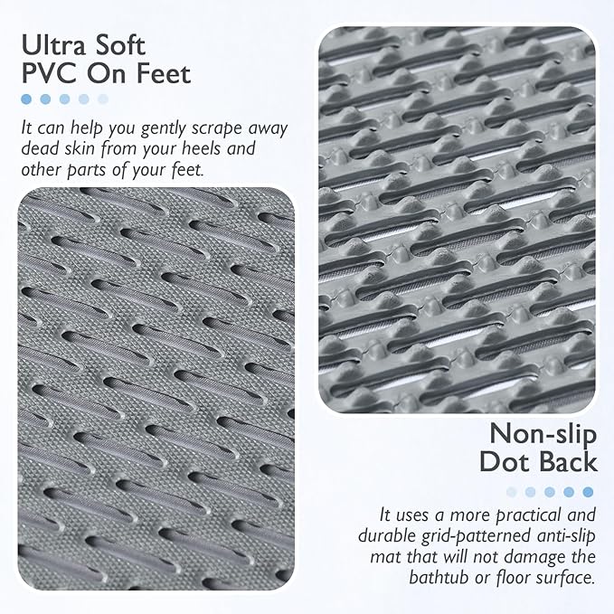 Extra Large Non-Slip Shower Mat, Fast-Dry PVC Bath Stall Tub Mat, Drain-Hole Design for Shower Stall Tub for Elderly/Kids, Non Slip Bath Mat Bathroom Safety Accessory, Gray 24"x16"
