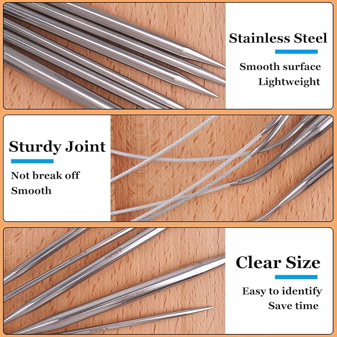 Hobekoee Circular Knitting Needle 40 inch (100cm),Size US 15 (10.0mm) Stainless Steel Round Knitting Needles for Smoothly Knit Blanket,Sweater,Coaster,Socks