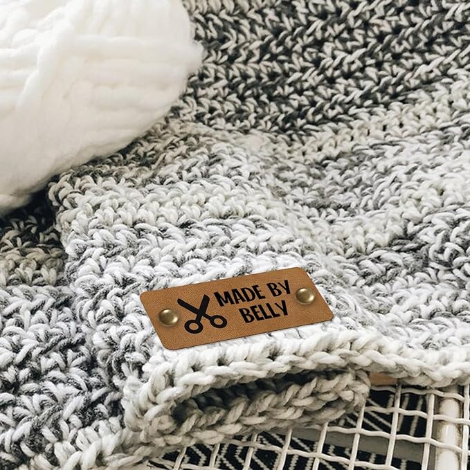 Custom Leather Tags for Crochet Items Personalized Tag for Handmade Items with Rivets Embellishment Knit DIY Craft Accessories-2"x0.8"