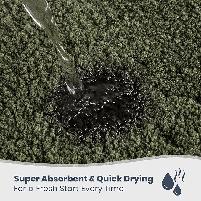 PURRUGS Bathroom Rug Non-Slip Machine Washable 24" x 36", Super Absorbent and Quick Dry Shaggy Microfiber Bath Mat, Extra Soft and Plush Bath Rug for Bathtub, Shower and Sink, Olive Green