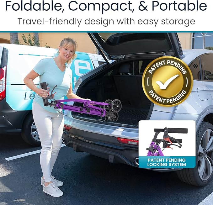 Vive Mobility Lightweight Walker for Seniors - Narrow, Folding Walker w/Wheels for Small & Tight Spaces - Light Weight for Balance, Compact Doorways, Foldable - Portable & Collapsible for Travel