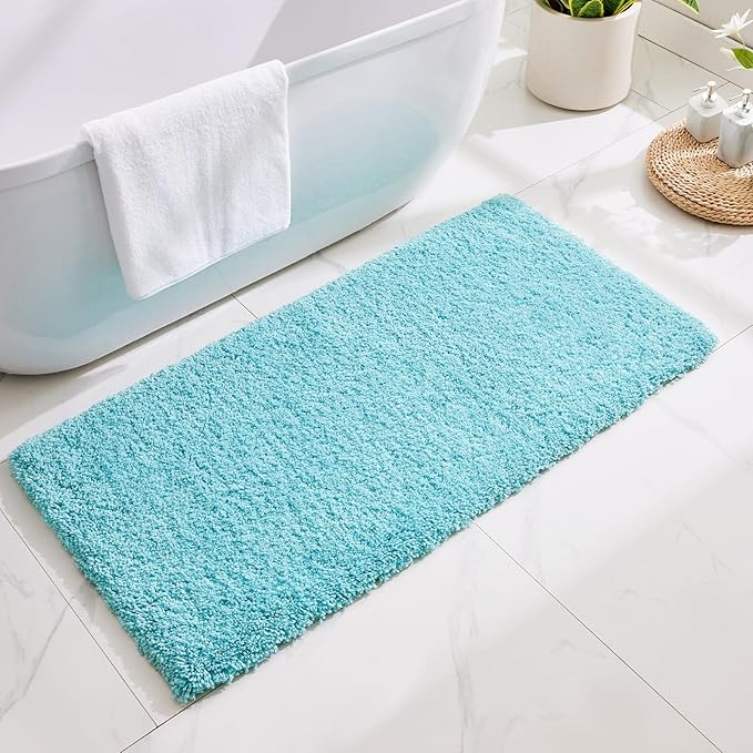Teal Bathroom Rug 24x48 Non Slip Fluffy Bath Mat for Bathroom Floor Washable Plush Luxury Bath Rug for Tub Soft Shaggy Absorbent Shower Sink Mat