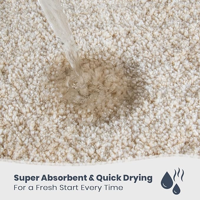 PURRUGS Bathroom Rug Non-Slip Machine Washable 30" x 60", Super Absorbent and Quick Dry Shaggy Microfiber Bath Mat, Extra Soft and Plush Bath Rug for Bathtub, Shower and Sink, Beige