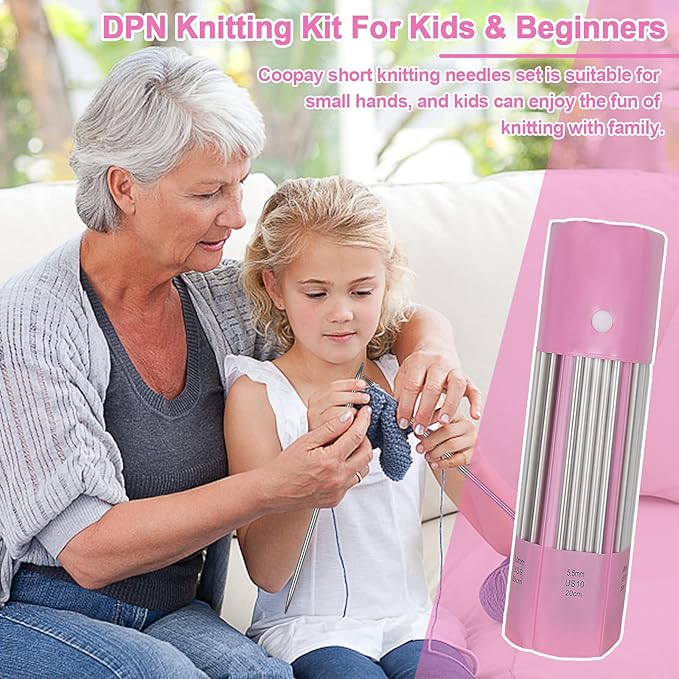 Coopay 55PCS Double Pointed Knitting Needles 7.9", Short Stainless Steel Knitting Needles Set 2.0-6.0mm Knitting Kit, Straight DPN Sock Needles Knitting Set Sweater Needle Set with Pack & Gauge