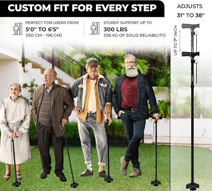 Walking Cane for Men & Women – Foldable, Adjustable, Self-Standing Cane with 360° Pivot Base, Comfortable Grip, Heavy Duty Canes for Women, Collapsible Walking Stick with Travel Bag for Seniors Adults