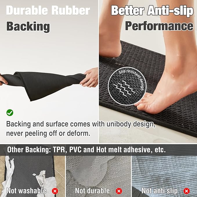 Black Large Bathroom Rugs Non Slip Washable Bath Rugs Super Absorbent Bathroom Rug Thin Quick Dry Low Pile Bath Mats, Black 36''x60''