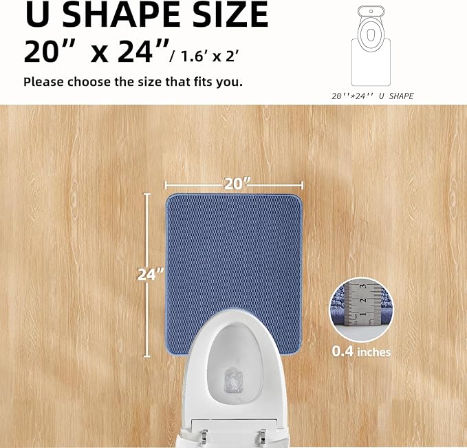 Toilet Rug, Thin Toilet Rugs U Shaped Washable Non Slip Absorbent Quick Dry Low Pile Toilet Mat, Denim Blue 20"x24" U Shape