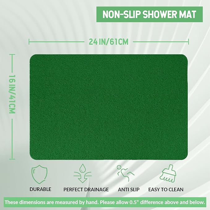 Non-Slip Bathtub Mat, 2 Pack Anti Slip Shower Mat, Fast Drying Bathtub Mats, Foot Scrubber Mat, Anti Slip Mat for Tub, Floor, Bathroom, Kitchen, Home, Hotel (Dark Green 24"×16"+24"×16")