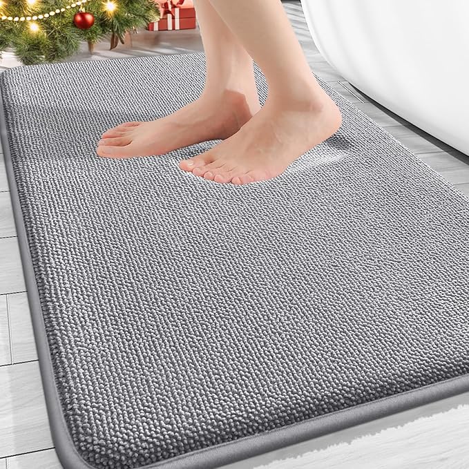 OLANLY Thick Memory Foam Bath Mat Rug 30x20, Extra Soft Absorbent Bathroom Rugs, Quick Dry Bath Mats, Non-Slip, Machine Washable Carpet for Bathroom, Tub and Shower, Home Decor Accessories, Grey