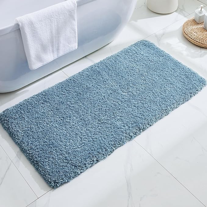 Blue Bathroom Rug 24x48 Non Slip Fluffy Bath Mat for Bathroom Floor Washable Plush Luxury Bath Rug for Tub Soft Shaggy Absorbent Shower Sink Mat