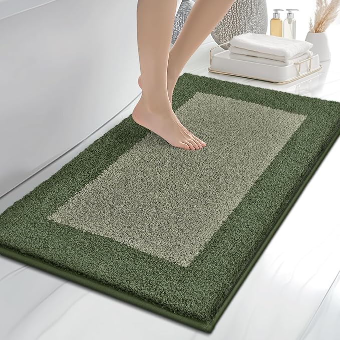 Bathroom Rugs 24" x 36", Non-Slip Extra Soft Absorbent Bath Rugs, Machine Washable Quick Dry Bath Mats for Bathroom Floor, Shower, Bathtub and Sink, Sage Green & Budding Green