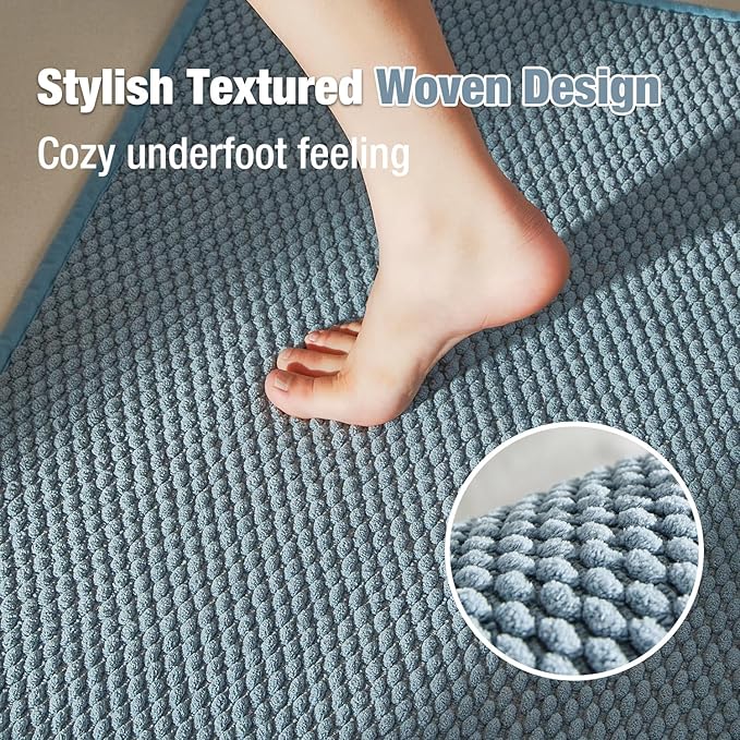 Bathroom Rugs Non Slip Washable, Super Absorbent Thin Bath Mat Small Quick Dry Low Pile Bathroom Rug, Debim Blue 20"x30"