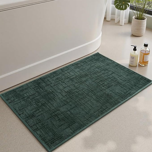 AMOAMI Bath Mat Non Slip Super Absorbent Quick Dry Bath Mats for Bathroom Floor Rubber Backing Washable Bathroom Rugs Modern Woven Jacquard Mat, Beside Tub Bath Rugs, 24" x 36", Green