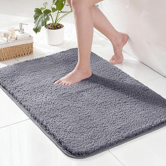 Exclusivo Mezcla Bathroom Rugs Mat 17x24, Extra Soft Non Slip Absorbent Water Microfiber Bath Rugs, Machine Washable Quick Dry Bath Mats for Bathroom Floor, Shower, Home Decor, Solid Grey