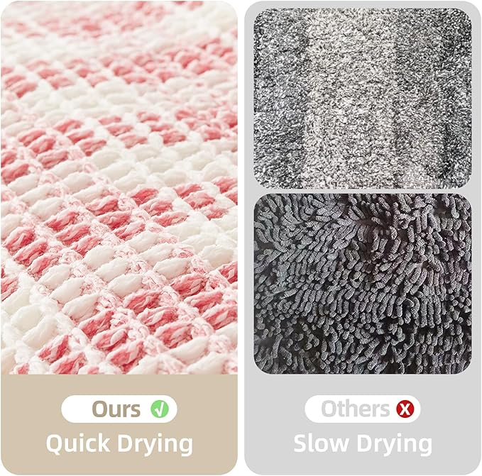 Waffle Bath Mat, Boho Bathroom Rugs Non Slip Washable Absorbent Checkered Bathroom Mat Quick Dry Cute Bath Mat, 24"x16" Pink and White