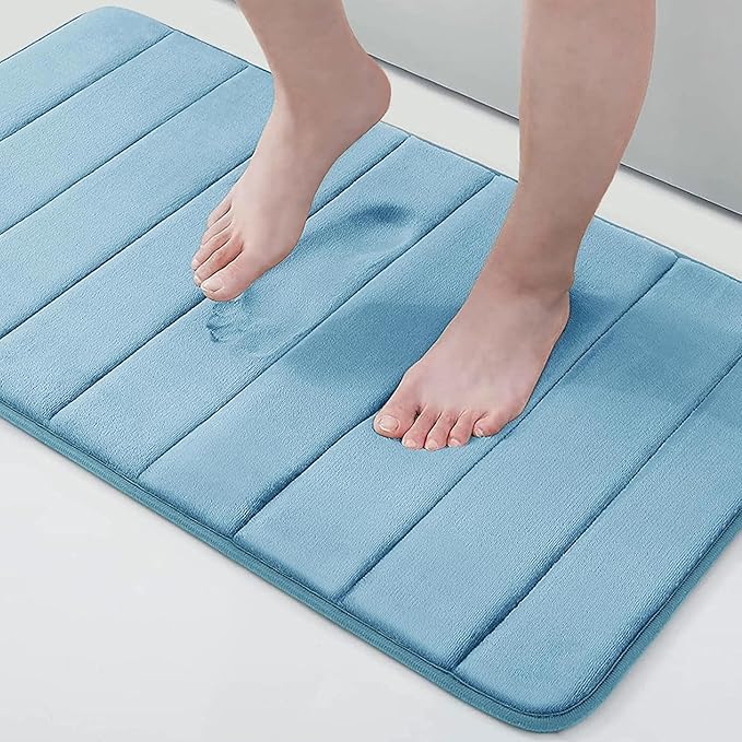 Buganda Memory Foam Bath Mat, 34" x 20", Ultra Soft and Non-Slip Bathroom Rugs, Water Absorbent and Machine Washable Bath Rug for Bathroom, Shower, and Tub, Blue