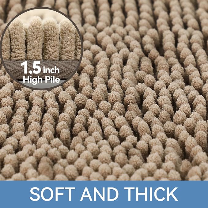 Bcoimo 24"×17" Absorbent Bath Mat, Non-Slip with Backing Chenille Bath Rug and Machine Washable Bathroom Mat Quick-Dry Design. Ideal for Bathroom and Tub Areas