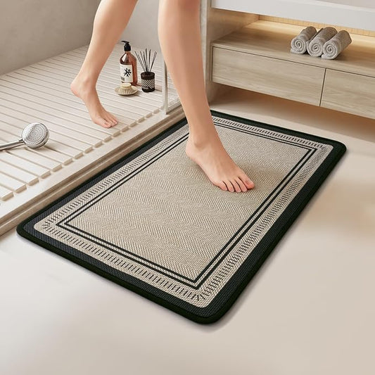 16"×24" Non Slip Bath Mat with Rubber Backing, Absorbent Quick Dry Bath Mats Washable, Low Pile Bathroom Rugs Fit Under Door for Bathroom Floor, Shower and Sink, Brown