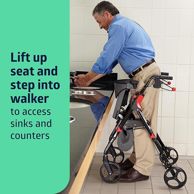 Medline Premium Empower Rollator Walker with Memory Foam Seat, Gray & Black, 300 lb. Weight Capacity, 8” Wheels, Microban* Technology, Cupholder, Rolling Walker for Mobility Impairment