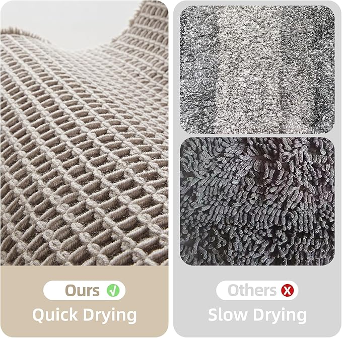 Waffle Runner Rug Bathroom, Long Boho Bathroom Rugs Non Slip Washable Super Absorbent Quick Dry Farmhouse Bath Decor, 72"x24" Light Grey