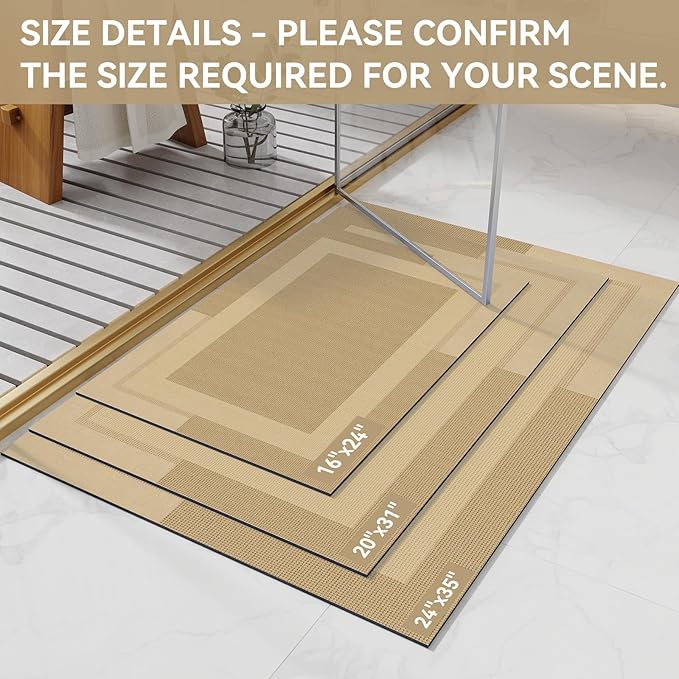 Non Slip Bath Mat, Rubber Backing Ultra Thin Bathroom Rugs Fit Under Door Quick Dry Super Absorbent Washable Bath Rug Shower Mat for Bathroom Floor Bathtub Shower Sink, Easy Care Brown 16"x 24"