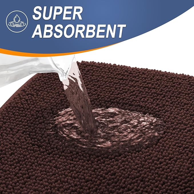 OLANLY Thick Memory Foam Bath Mat Rug 34x21, Extra Soft Absorbent Bathroom Rug, Quick Dry Bath Mats, Non-Slip, Machine Washable Carpet for Bathroom, Tub and Shower, Home Decor Accessories, Brown