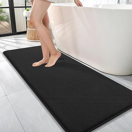 OLANLY Thick Memory Foam Bath Mat Rug 47x17, Extra Soft Absorbent Bathroom Rug, Quick Dry Bath Mats, Non-Slip, Machine Washable Carpet for Bathroom, Tub and Shower, Home Decor Accessories, Black