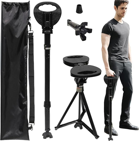 ALEVMOOM Folding Walking Cane with seat for Men & Women,2-in-1 Adjustable Portable Cane Chair,Walking Stick with Seat for Seniors & Adults,Crutches Stool with Carry Bag for Hiking Traveling