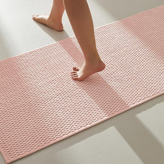 Bathroom Runner Rugs, Long Bath Mat Runner Washable Thin Quick Dry Low Pile Bathroom Runner Rugs Non Slip, Pink 24"x70"