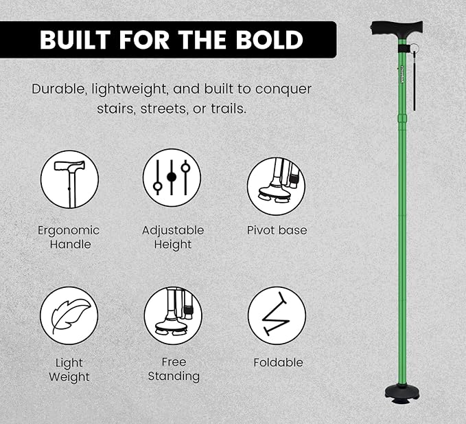 Walking Cane for Men & Women – Foldable, Adjustable, Self-Standing Cane with 360° Pivot Base, Comfortable Grip, Heavy Duty Canes for Women, Collapsible Walking Stick with Travel Bag for Seniors Adults