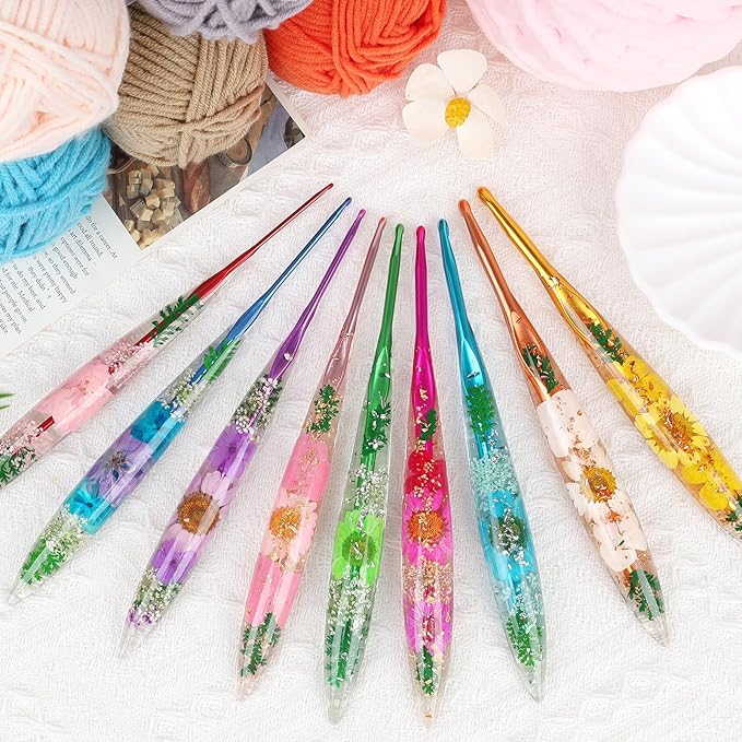 Coopay Crochet Hook Set, 9 PCS Crochet Hooks with Case (2.0mm-6.0mm), Floral Resin Grips - Beautiful & Ergonomic, Great for Crocheting Blankets, Dolls, Shawls, Hats, Scarves (B-J)