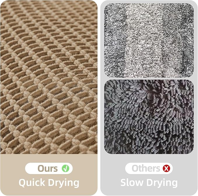 Waffle Runner Rug Bathroom, Long Boho Bathroom Rugs Non Slip Washable Super Absorbent Quick Dry Farmhouse Bath Decor, 60"x24" / 5'x2' Khaki