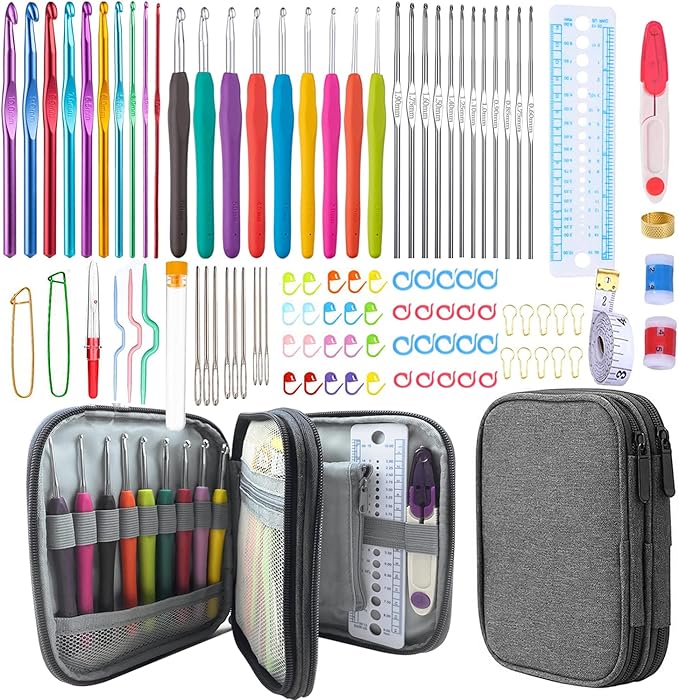 Weabetfu 102pcs Crochet Hooks Set Crochet Hook Kit with Case Ergonomic Crochet Needles for Arthritic Hands and Crochet Accessories Complete Crochet Set for Beginners & Experieced Crochet Lovers
