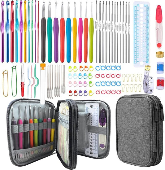 Weabetfu 102pcs Crochet Hooks Set Crochet Hook Kit with Case Ergonomic Crochet Needles for Arthritic Hands and Crochet Accessories Complete Crochet Set for Beginners & Experieced Crochet Lovers