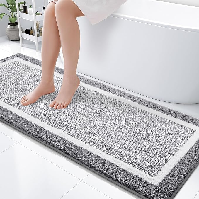OLANLY Bathroom Rugs 59x24, Extra Soft and Absorbent Microfiber Bath Mat, Non-Slip, Machine Washable, Quick Dry Shaggy Bath Carpet, Suitable for Bathroom Floor, Tub, Shower (Long, Grey)