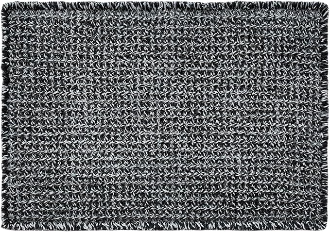 Black and White Bathroom Rugs, Waffle Bath Mat Non Slip Washable Super Absorbent Quick Dry Boho Farmhouse Bathroom Decor, 24"x16" Black and White
